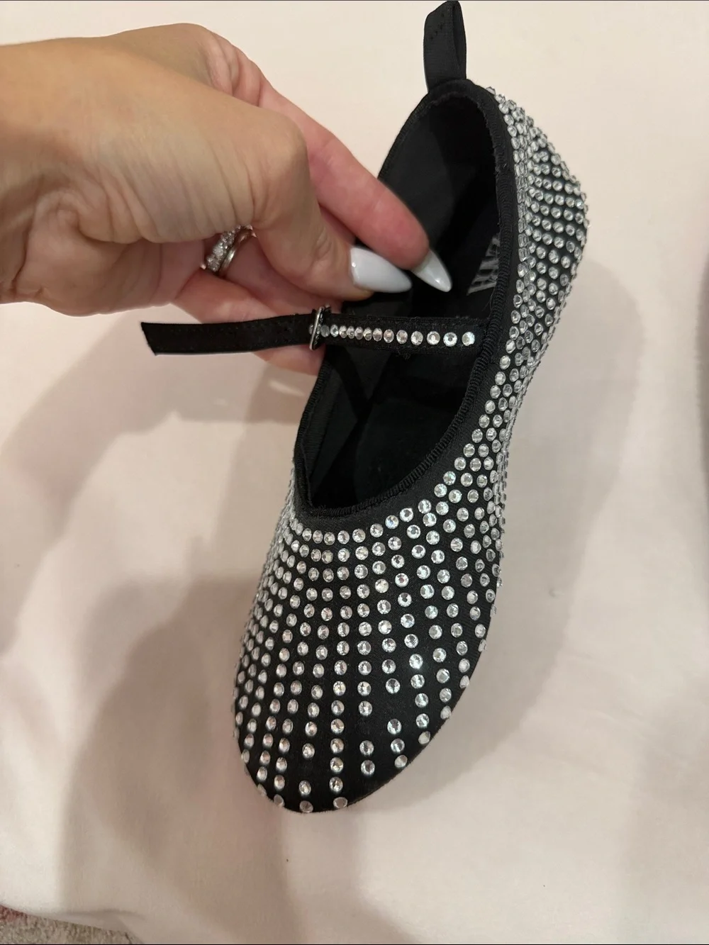 Zara girls Black Crystal-Studded Mary Jane Flats